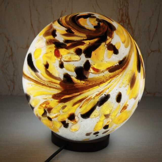Golden Swirl Glass Sphere Lamp Handcrafted Artisan Warm Ambient Ligh - image 1