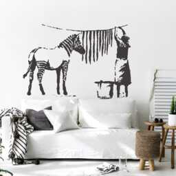 Banksy Wall Decal Zebra Stripes Laundry, Graffiti Art, Sticker Stencil Style, Urban Home & Office Decor - thumbnail 3