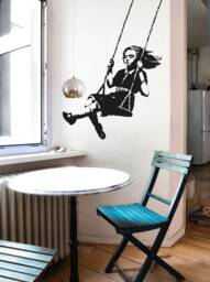Banksy Wall Decal Girl On A Swing, Street Art Decor, Art, Urban Office Graffiti For Home & - thumbnail 1