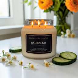 Spellbound - Non-Toxic Soy/Coconut Wax Candle Cucumber Melon Jasmine Spring 3-Wick Strong Scented Handmade Gift - thumbnail 1