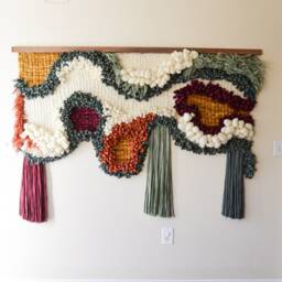 Modern Macram?? Wall Hanging - Large Wool Tapestry Abstract Fiber Art For Living Room Or Foyer - thumbnail 3