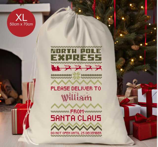 Personalised Xl Drawstring Christmas Sack/stocking North Pole Express Special Delivery Xmas Present Sack Gift Bag - image 1