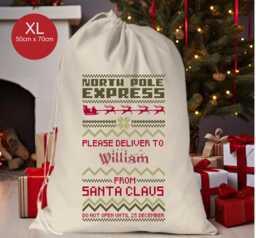 Personalised Xl Drawstring Christmas Sack/stocking North Pole Express Special Delivery Xmas Present Sack Gift Bag - thumbnail 1