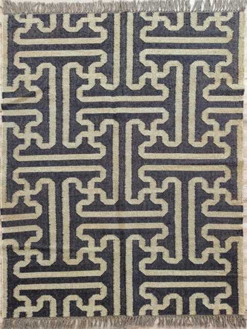 Wool Jute Flatweave Rug - Beige & Black Modern Maze Pattern Geometric Area Carpet - image 1