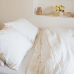 White Linen Bedding Set Duvet Cover & Two Pillowcases, Washed Set, Queen King Sizes - thumbnail 3