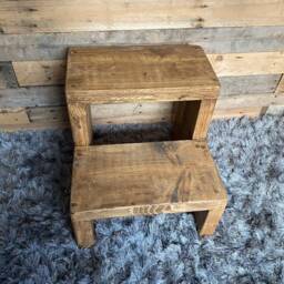 Handmade Rustic Solid Wood Reclaimed Stool, Step, Hop Up Finished in Dark Oak - thumbnail 3