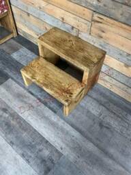 Handmade Rustic Solid Wood Reclaimed Stool, Step, Hop Up Finished in Dark Oak
