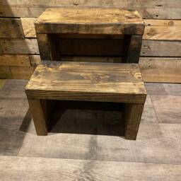 Handmade Rustic Solid Wood Reclaimed Stool, Step, Hop Up Finished in Dark Oak - thumbnail 2