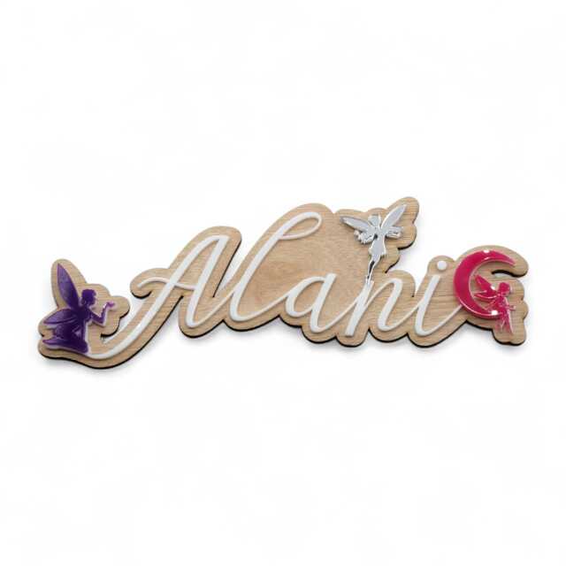 Personalised Fairy Name Sign - Wooden Nursery Plaque With Acrylic Detail - image 1