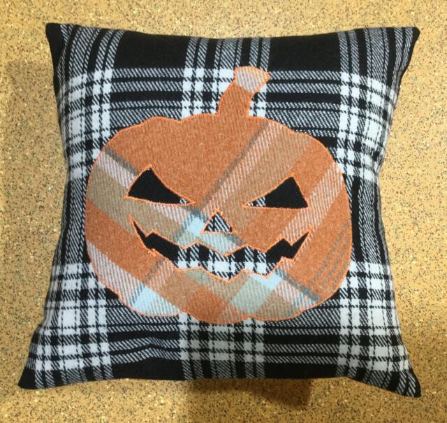 "Halloween Room Decor, ""Jack-O-Lantern"" Orange Pumpkin, Handmade Tartan Pillow, Ideal Gift 12" - image 1