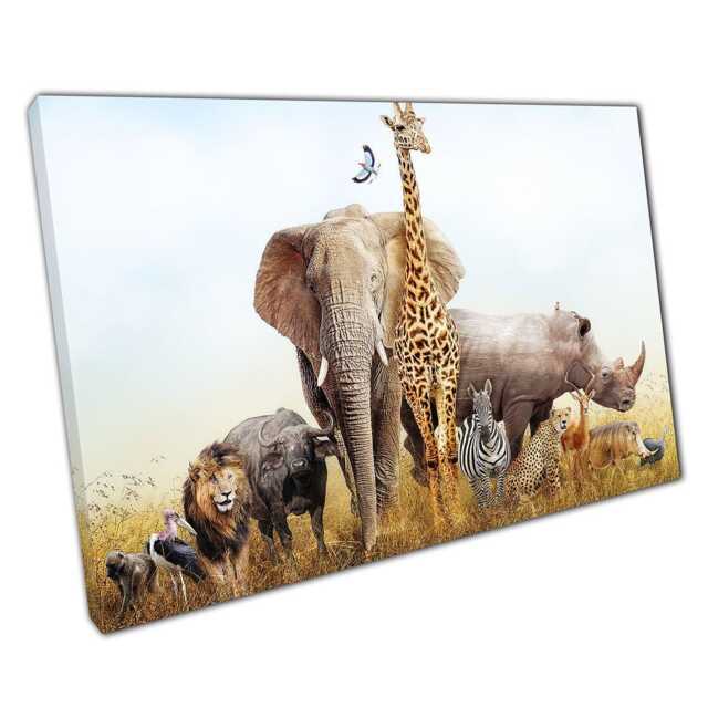 Kenya Safari Animals Canvas Wall Art - Wild Animal Group Print For Home Or Office Decor - image 1