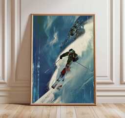 Skiing Art Print, Alpine Mountain Poster, Winter Sports Wall Art, Modern Adventure Artwork, Snow Ski Decor For Home Or Cabin - thumbnail 1