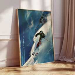 Skiing Art Print, Alpine Mountain Poster, Winter Sports Wall Art, Modern Adventure Artwork, Snow Ski Decor For Home Or Cabin - thumbnail 2