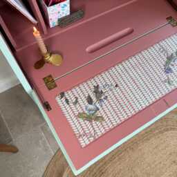 Secretary Bureau Desk Painted Light Blue With Floral Decor - thumbnail 4