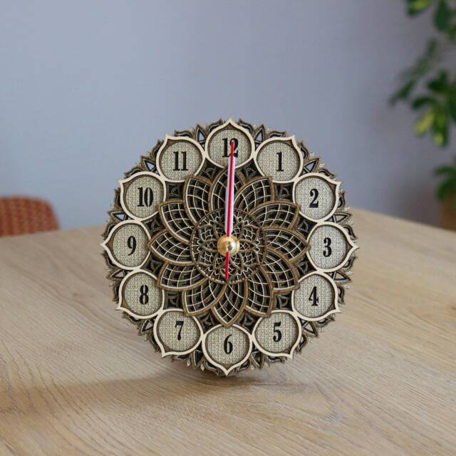 Mandala Wooden Wall & Desk Clock, Personalized Silent Rustic Finish Home Office Decor, Custom Engraved Gift For Her Wife - image 1