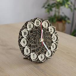 Mandala Wooden Wall & Desk Clock, Personalized Silent Rustic Finish Home Office Decor, Custom Engraved Gift For Her Wife - thumbnail 2