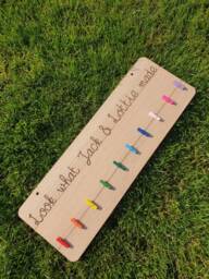 Look What We Made Nursery/School Art Work Display. This Is A Bigger Board For Siblings. Wooden Peg Laser Engraved With Your Names - thumbnail 1