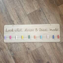 Look What We Made Nursery/School Art Work Display. This Is A Bigger Board For Siblings. Wooden Peg Laser Engraved With Your Names - thumbnail 2