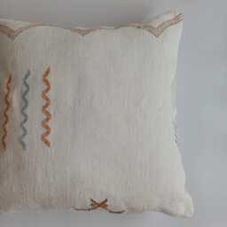 Moroccan Cactus Silk Cushion Cover, Handmade White Sabra Throw Pillow, Scatter 20''x20''/50x50 cm - thumbnail 2