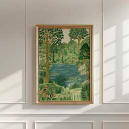 Woodland Lake Poster, Forest Landscape Wall Art, Nature Print - thumbnail 2
