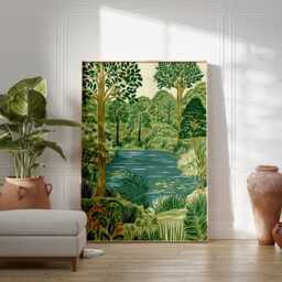 Woodland Lake Poster, Forest Landscape Wall Art, Nature Print - thumbnail 3