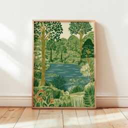 Woodland Lake Poster, Forest Landscape Wall Art, Nature Print - thumbnail 4