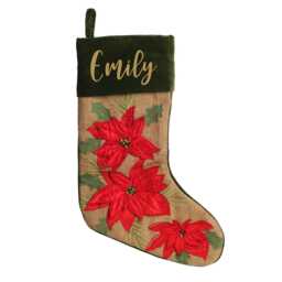 Personalised Burlap Poinsettia Christmas Stocking - thumbnail 1