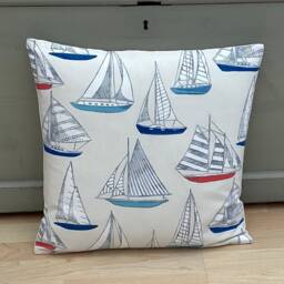Sailing Boat Throw Pillow Covers Coastal Nautical Linen Cushions - 16 Inch, Pair - thumbnail 2