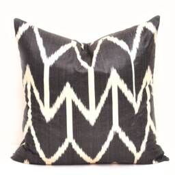Black Ikat Pillow Cover, Handloom Silk Cotton Cushion - 20x20 - thumbnail 2