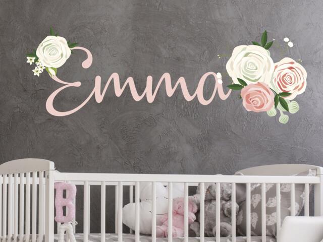 Custom Name Watercolor Flowers Wall Decal - Baby Girl Nursery Decor Flower Vinyl Stickers Colorful Print R77 - image 1