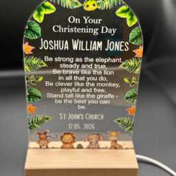 Personalised Christening Gift, Led Jungle Plaque, On Your Day Gift, Night Light, God Parent - thumbnail 3