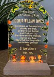 Personalised Christening Gift, Led Jungle Plaque, On Your Day Gift, Night Light, God Parent - thumbnail 1