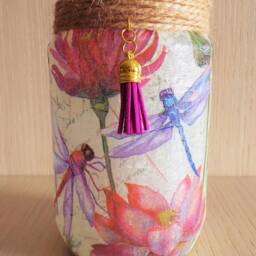 Dragonfly Light Jar Decoupage Glass Candle Holder - thumbnail 2