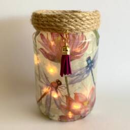 Dragonfly Light Jar Decoupage Glass Candle Holder - thumbnail 3