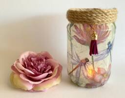 Dragonfly Light Jar Decoupage Glass Candle Holder
