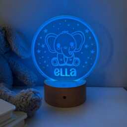 Personalised Elephant Night Light - Custom Name Kids Lamp Nursery Led Colour Changing Baby Room Decor Gift - thumbnail 3