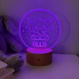 Personalised Elephant Night Light - Custom Name Kids Lamp Nursery Led Colour Changing Baby Room Decor Gift - thumbnail 4