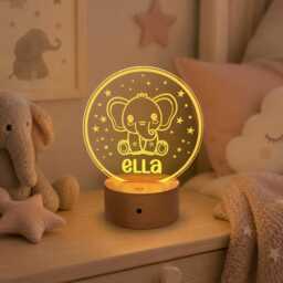 Personalised Elephant Night Light - Custom Name Kids Lamp Nursery Led Colour Changing Baby Room Decor Gift