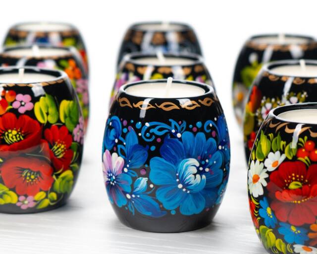 Ukrainian Tea Light Candle Holder Hand Painted Wooden Petrykivka Folk Art Xmas Decorations S211 - image 1