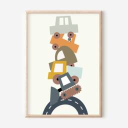 Kids Transport Print. Stacked Cars & Construction Vehicles. Perfect Wall Art For A Nursery, Bedroom Or Playroom - Print Only - thumbnail 2
