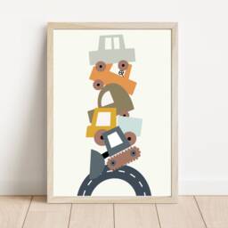 Kids Transport Print. Stacked Cars & Construction Vehicles. Perfect Wall Art For A Nursery, Bedroom Or Playroom - Print Only - thumbnail 3