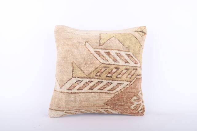 Vintage Turkish Kilim Pillow Cover Handwoven Wool Rug Cushion - 16x16 - image 1