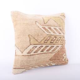Vintage Turkish Kilim Pillow Cover Handwoven Wool Rug Cushion - 16x16 - thumbnail 2