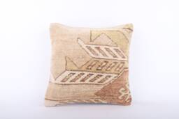 Vintage Turkish Kilim Pillow Cover Handwoven Wool Rug Cushion - 16x16 - thumbnail 1