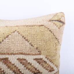 Vintage Turkish Kilim Pillow Cover Handwoven Wool Rug Cushion - 16x16 - thumbnail 3