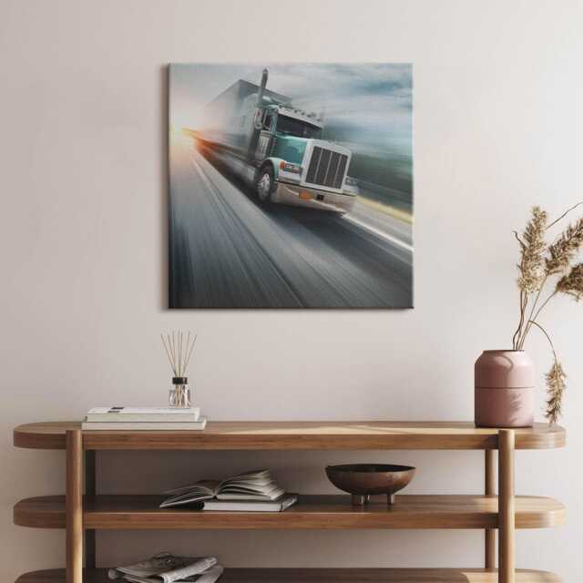 Truck On The Highway Canvas, Wall Art Picture, Gray Decoration, Vehicle Canvas - image 1