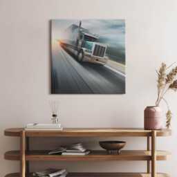 Truck On The Highway Canvas, Wall Art Picture, Gray Decoration, Vehicle Canvas - thumbnail 1