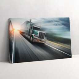 Truck On The Highway Canvas, Wall Art Picture, Gray Decoration, Vehicle Canvas - thumbnail 2