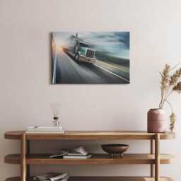 Truck On The Highway Canvas, Wall Art Picture, Gray Decoration, Vehicle Canvas - thumbnail 3