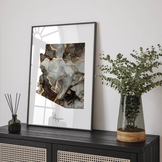 Arizona Map Black & Gold Wall Art Print Us State - image 1